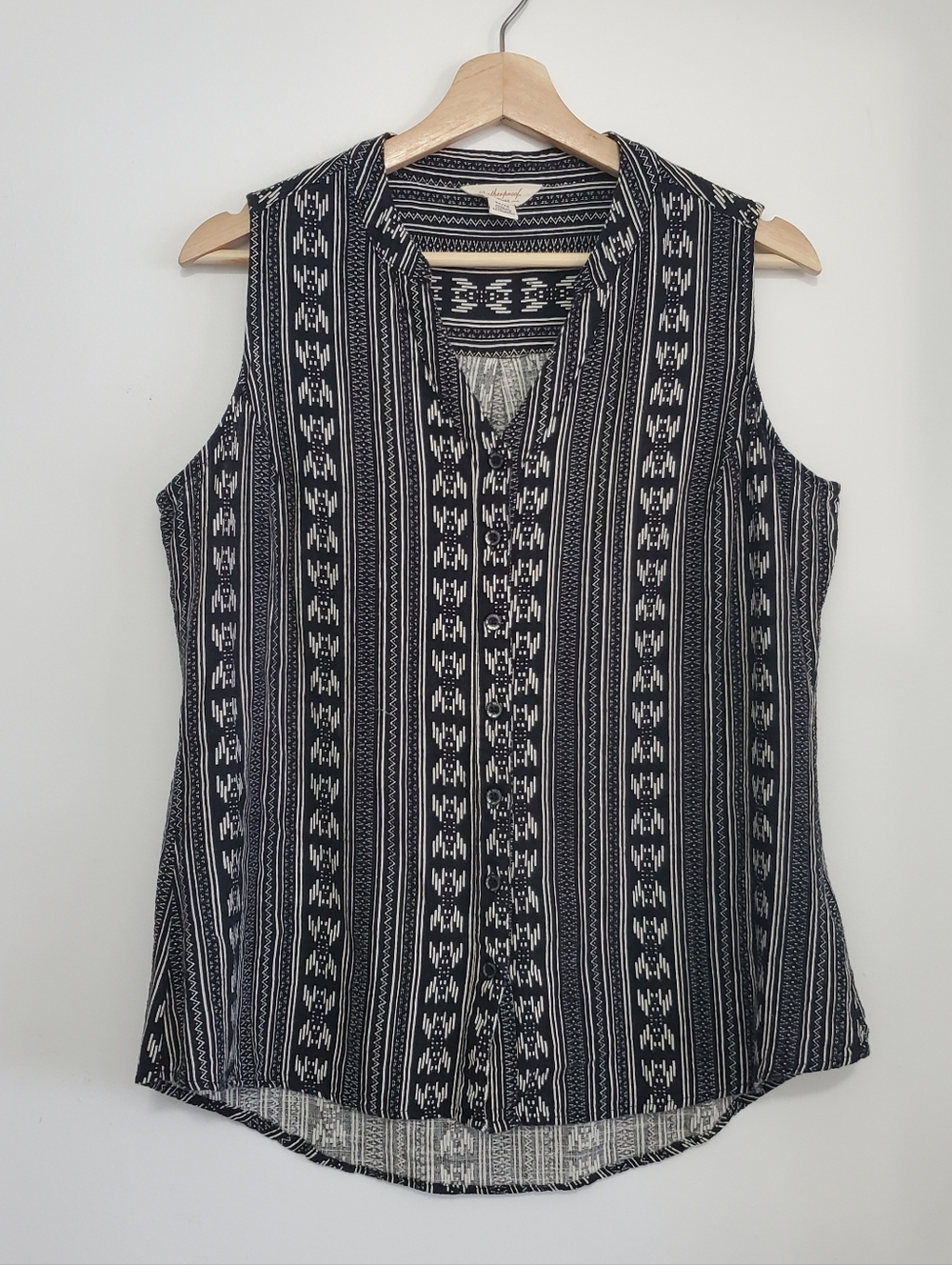 Weatherproof Linen Medium Top Boho Western stripes Shirt Black Sleeveless blouse